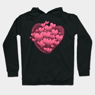 Pink Hearts Patterned Swirl Heart Hoodie